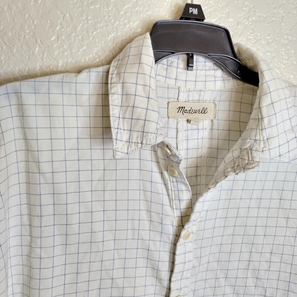 Madewell Windowpane Ruffle-Side button down Shirt sz S - Picture 6 of 7
